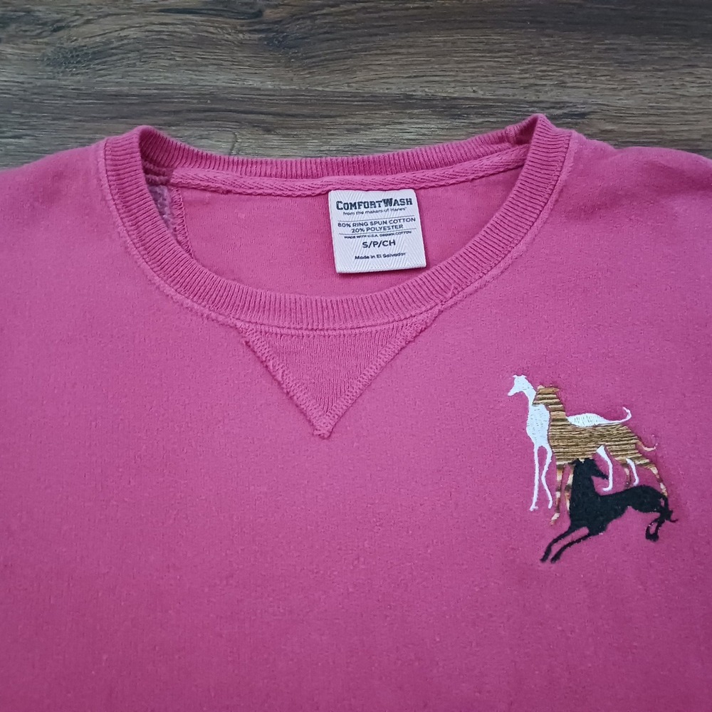 ComfortWash Hanes Pink Greyhound Dog Embroidered Sweatshirt Small